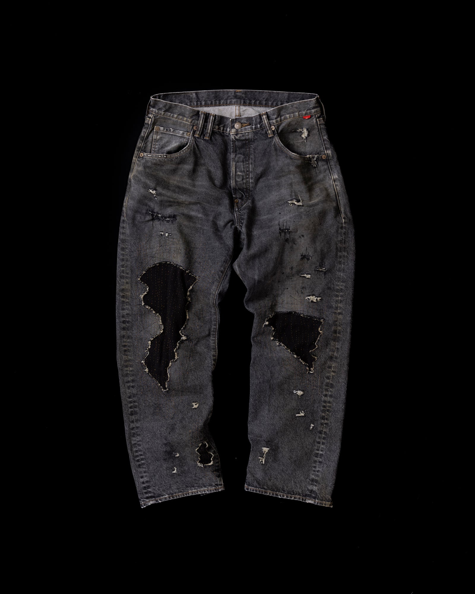 REGULAR TAPERED REMAKED 5P BLACK DENIM PANTS BLACK (REMAKE