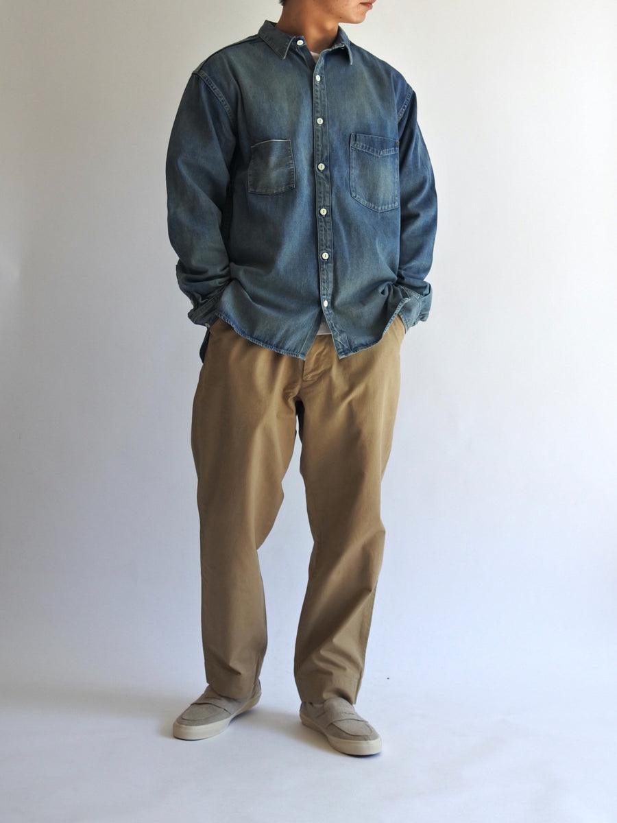 NM-SH04-W1 DENIM WORK SHIRT INDIGO(AGING WASH)