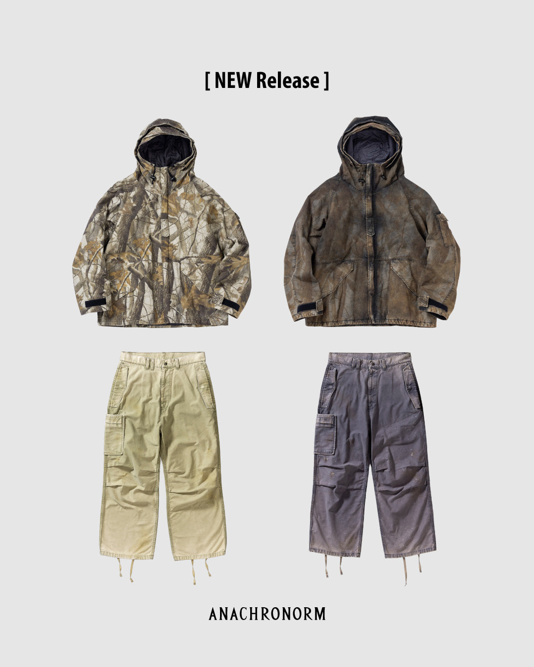 2025 2nd 3rd  NEW RELEASE - BACK SATIN AGING MILITARY FLAP PANTS / RIPSTOP REALTREE ECWCS TYPE PARKA JACKET -