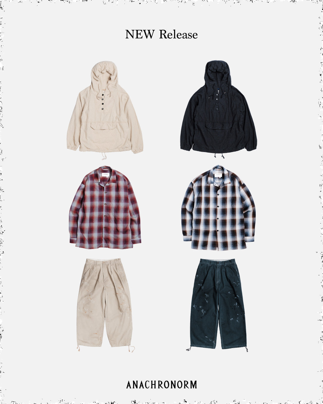 2026 1st Season / Delivery 09 - UTILITY ANORAK PULLOVER,WIDE CHINO TROUSERS,OPEN COLOR CHECK SHIRTS