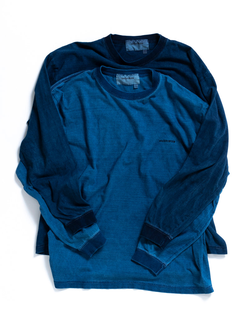 AN112-IND / INDIGO EMBROIDERED L/S T-S