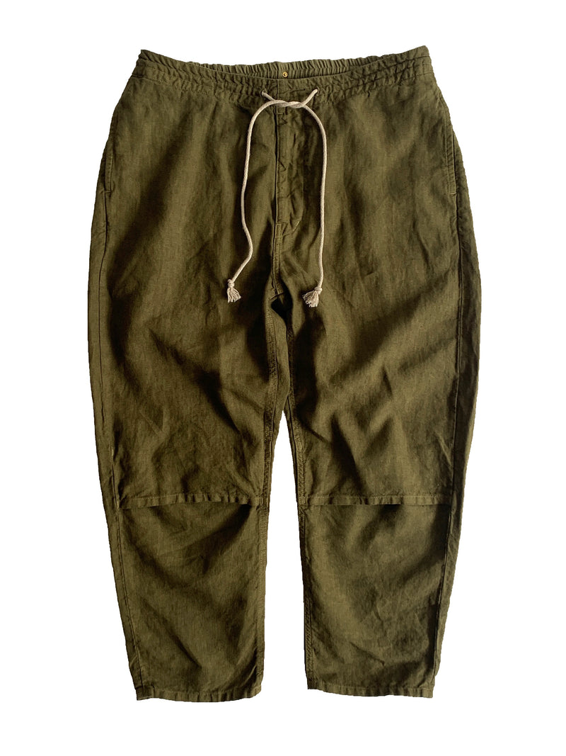 AN096-SP OVERDYE LINEN TAPERED EASY PANTS OLIVE