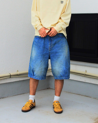 AN359-W 80's 5POCKET DENIM HEM TUCK SHORT PANTS INDIGO (AGING)