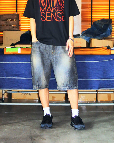 AN359-W 80's 5POCKET DENIM HEM TUCK SHORT PANTS BLACK (AGING)