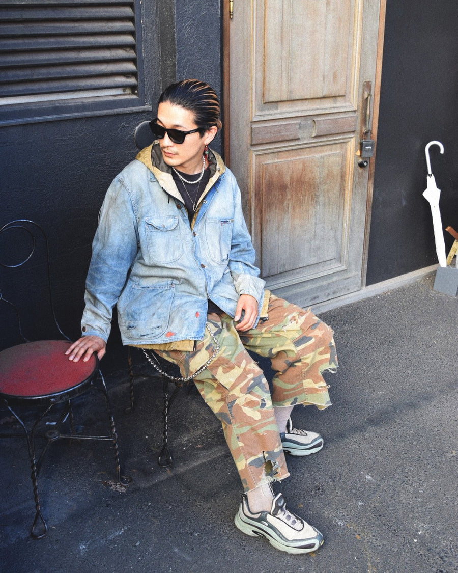 AN372 CUT-OFF HARD DAMAGED B.D.U CAMO PANTS WOODLAND