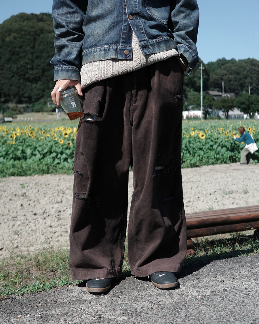 ANACHRONORM カルゼ タック ワイドパンツ ブラウン | コットンカルゼ 職人手作業 フロント裏地付き 一点一点 日本製