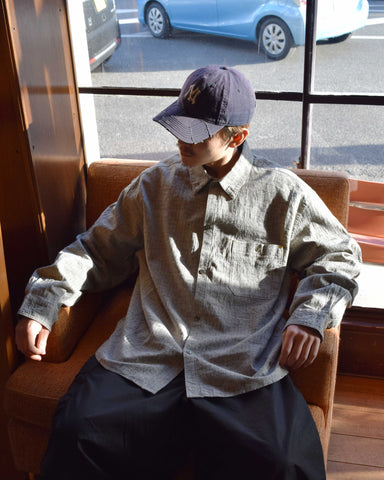 AN348 LINEN PLAID WIDE SHIRTS GRAY