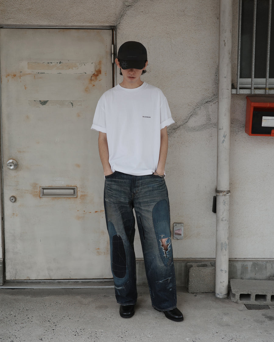 ANACHRONORM リメイク ワイド 5ポケット デニムパンツ インディゴ | 507XX 11.5ozデニム ハードダメージ パッチワーク ワイドシルエット 日本製