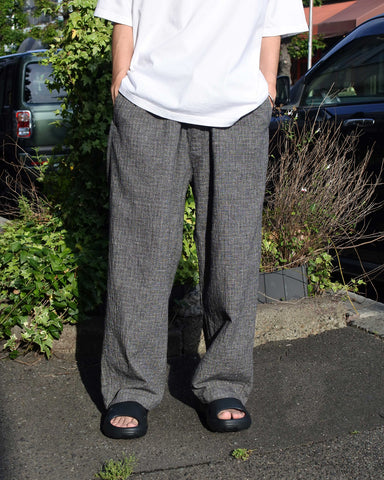 AN349 LINEN PLAID EASY PANTS BLACK