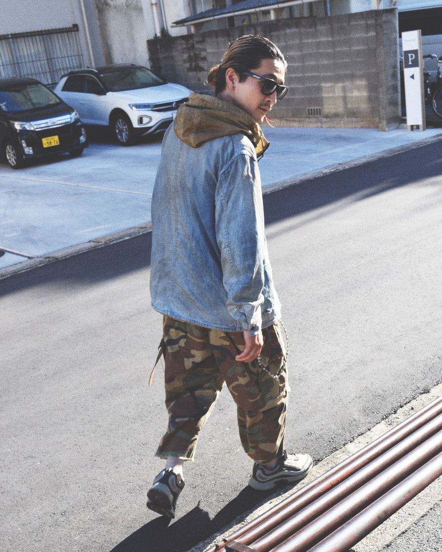 AN372 CUT-OFF HARD DAMAGED B.D.U CAMO PANTS WOODLAND