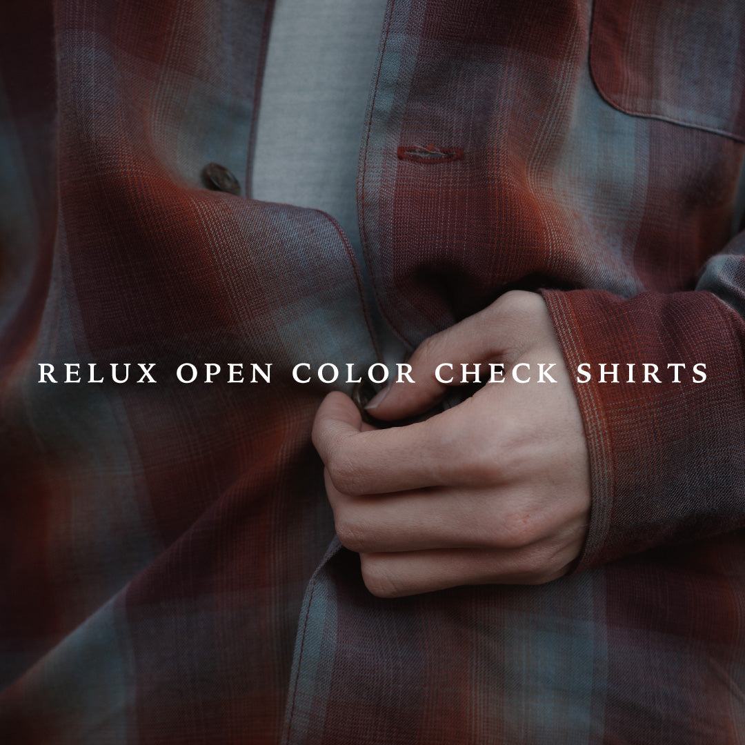 オンブレチェック柄のオープンカラーシャツ。