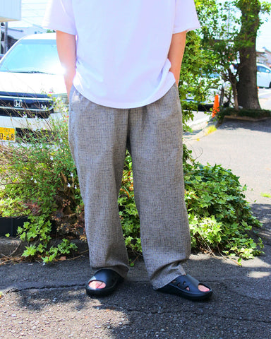 AN349 LINEN PLAID EASY PANTS GRAY