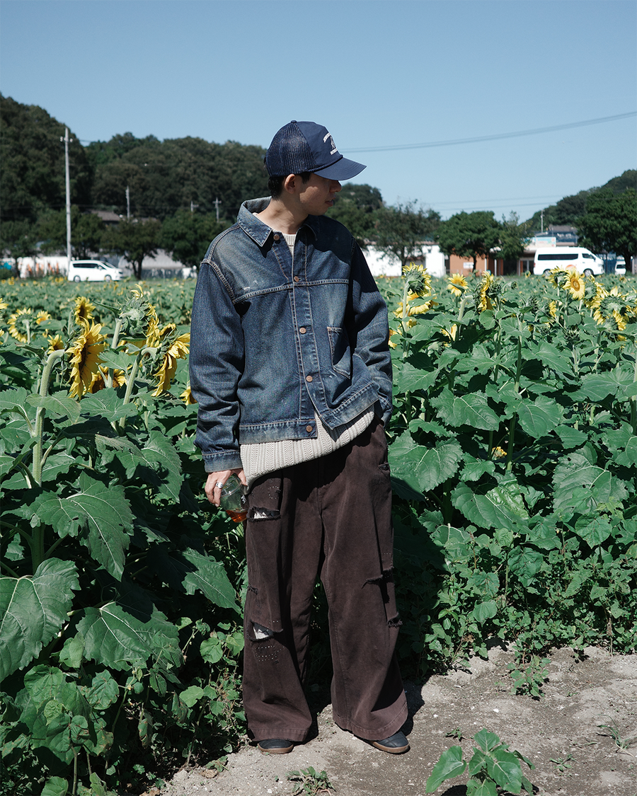 ANACHRONORM カルゼ タック ワイドパンツ ブラウン | コットンカルゼ 職人手作業 フロント裏地付き 一点一点 日本製