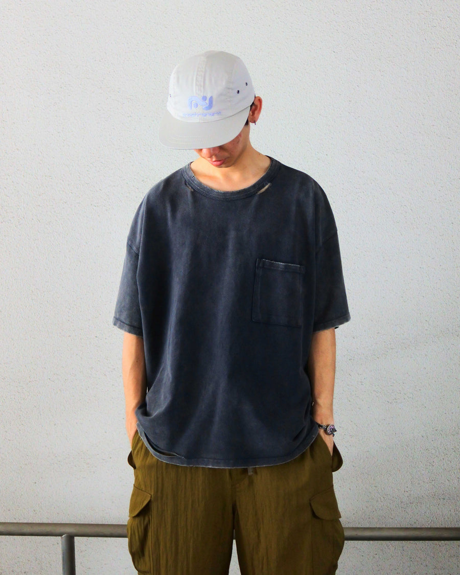 AN353-D MOSS STITCH DAMAGED POCKET S/S T-S BLACK