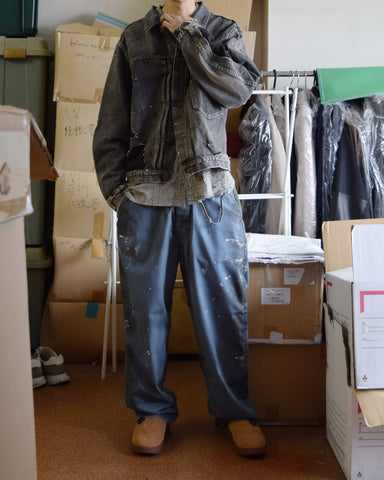 AN363-W PAINTED NO TUCK WIDE CHINO TROUSERS BLUE GRAY
