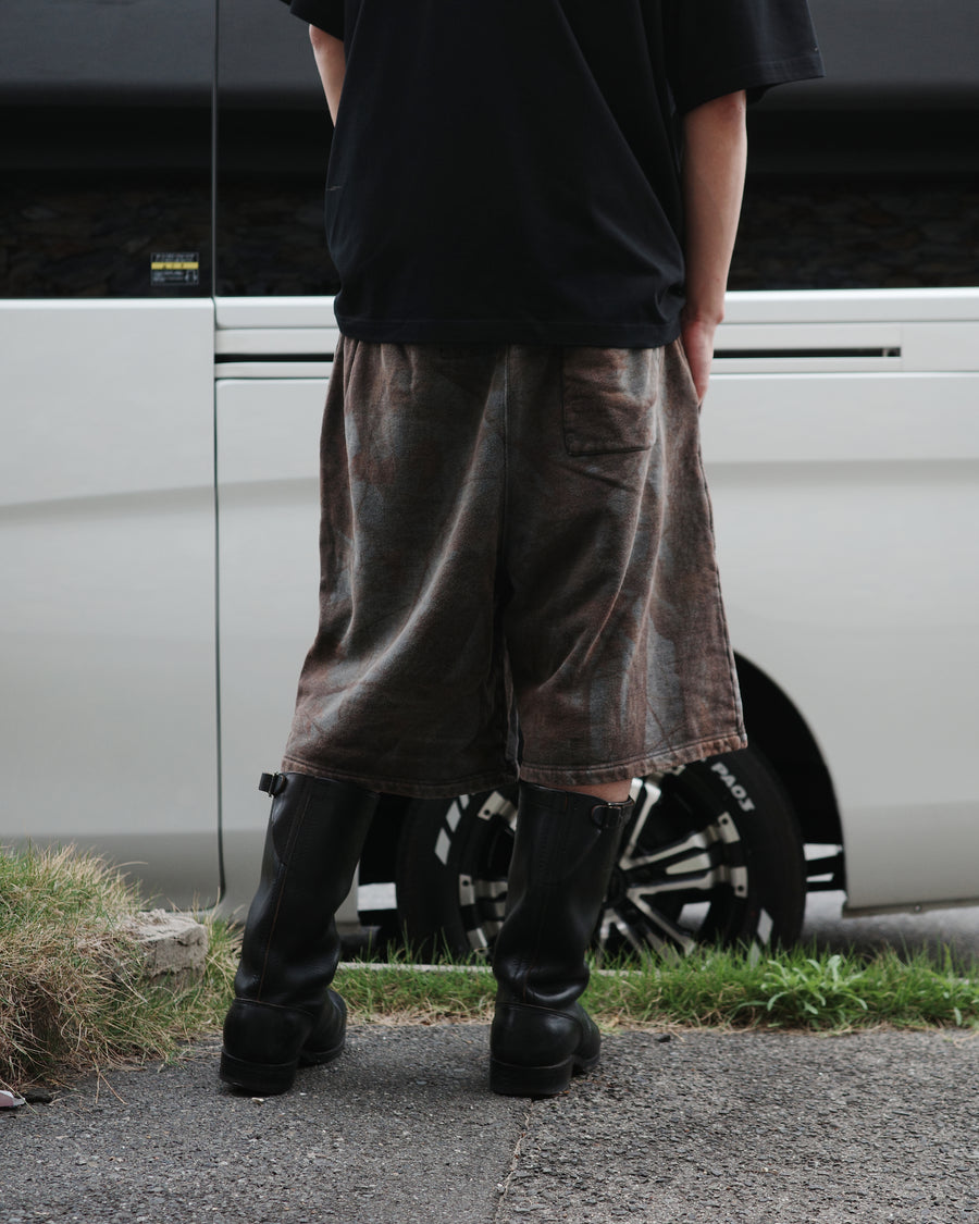 ANACHRONORM 硫化染め リアルツリー スウェットショーツ サルファーブラック | 硫化染め サステナブルブリーチ カモフラージュ柄 コットン100%