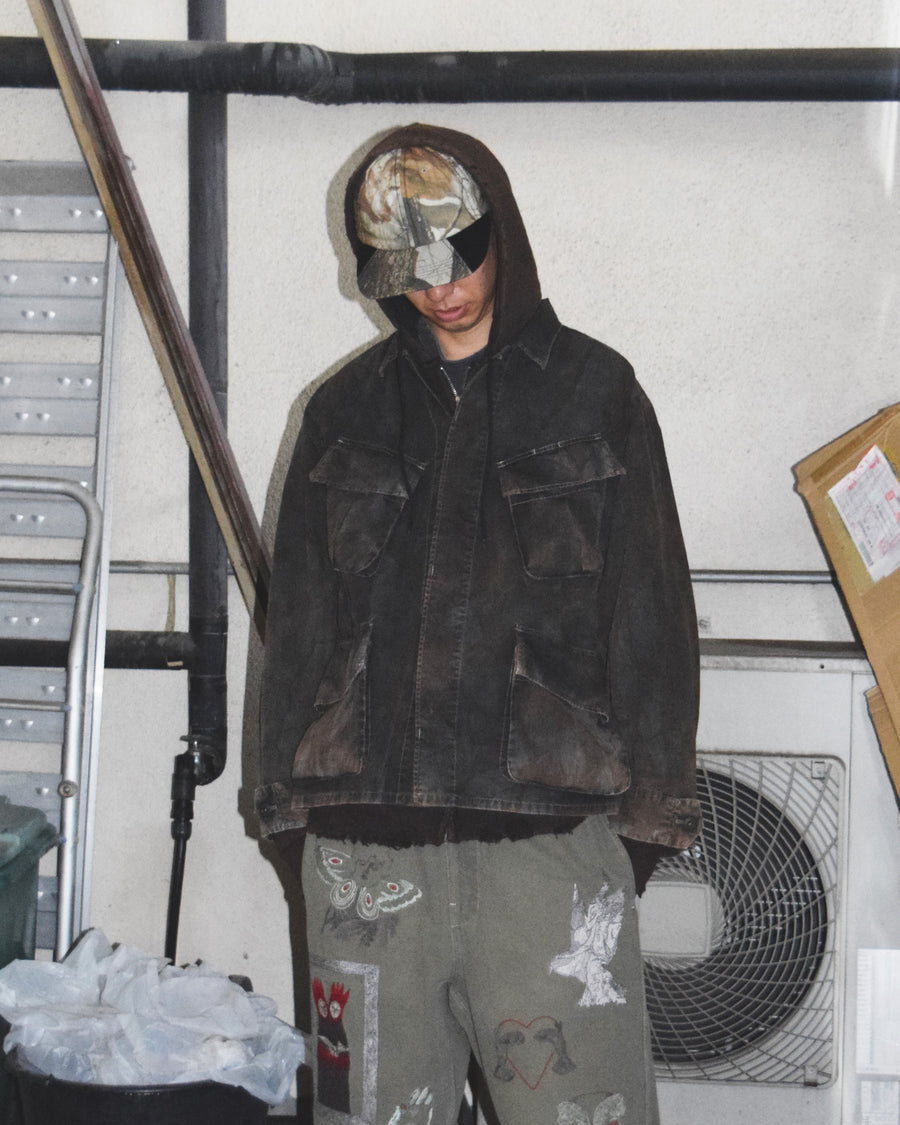 リップストップオリジナルリアルツリー生地を硫化染めしたファティーグジャケット