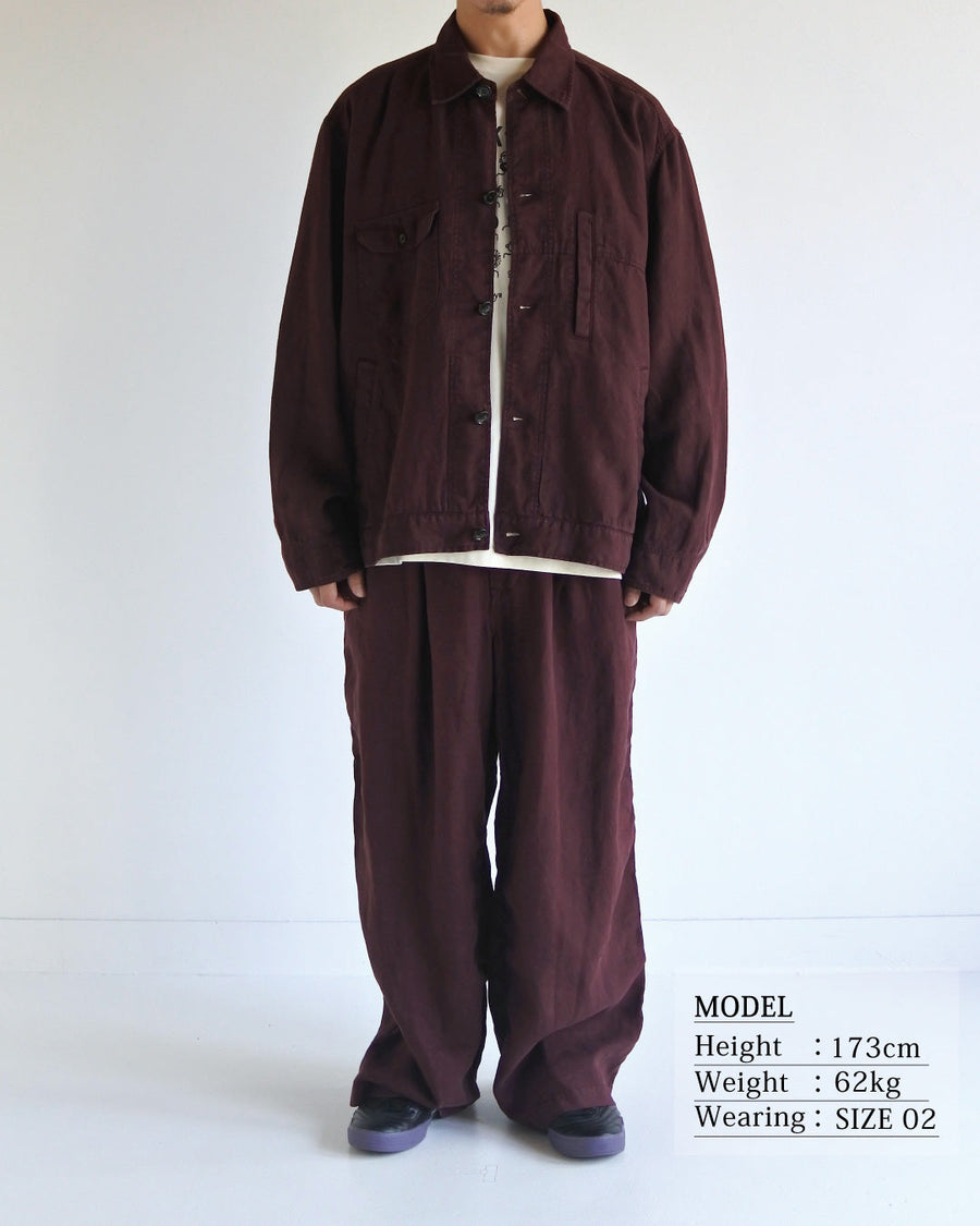 ANACHRONORM / SULFUR DYED LINEN UTILITY JACKET - BURGUNDY