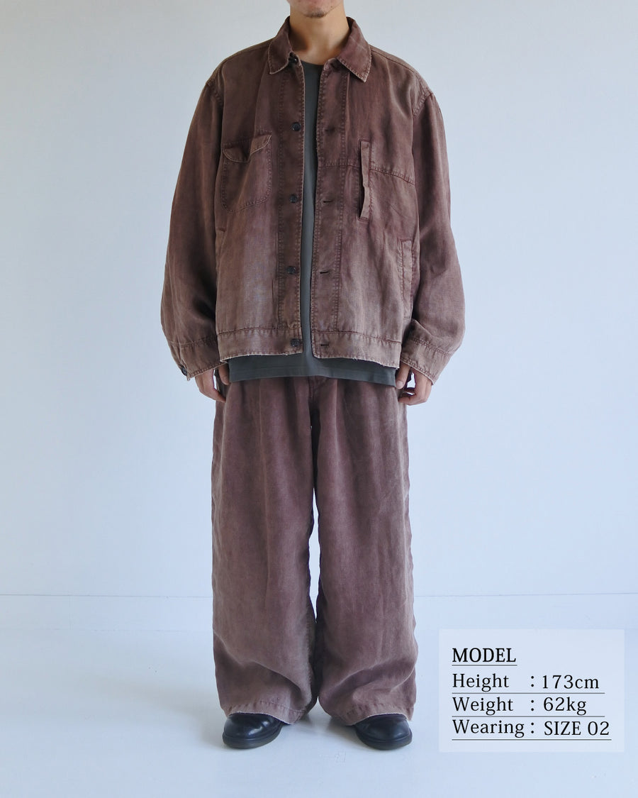 FADED SULFUR DYED LINEN UTILITY JACKET BURGUNDY