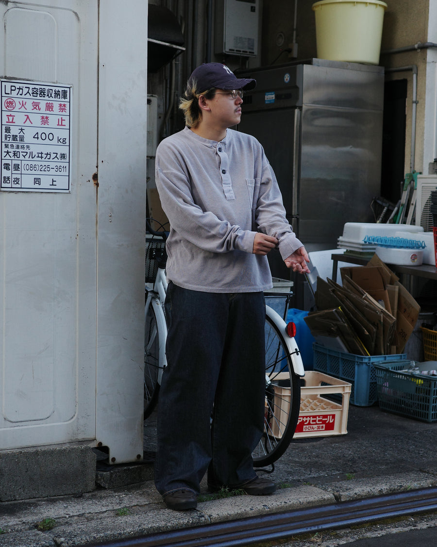 ANACHRONORM ピグメント サーマル ヘンリーネック ロングスリーブTシャツ ダスティグレー | サーフニット 顔料染め ムラ感 ヴィンテージカットソーベース 日本製