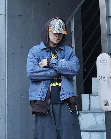 INDIGO×GRAY色に風合いよく染めたデニムジャケット