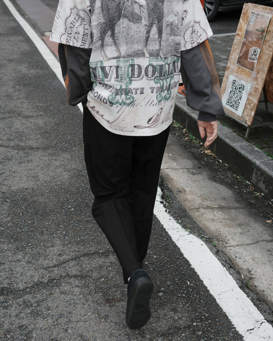 ANACHRONORM センタープレス Lポケット スラックス ブラック | ポリエステルツイル シワになりにくい 年中使える メンズ 日本製