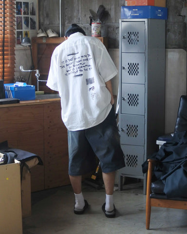 AN403 STENCIL S/S ReSIZE OPEN COLLAR SHIRT WHITE