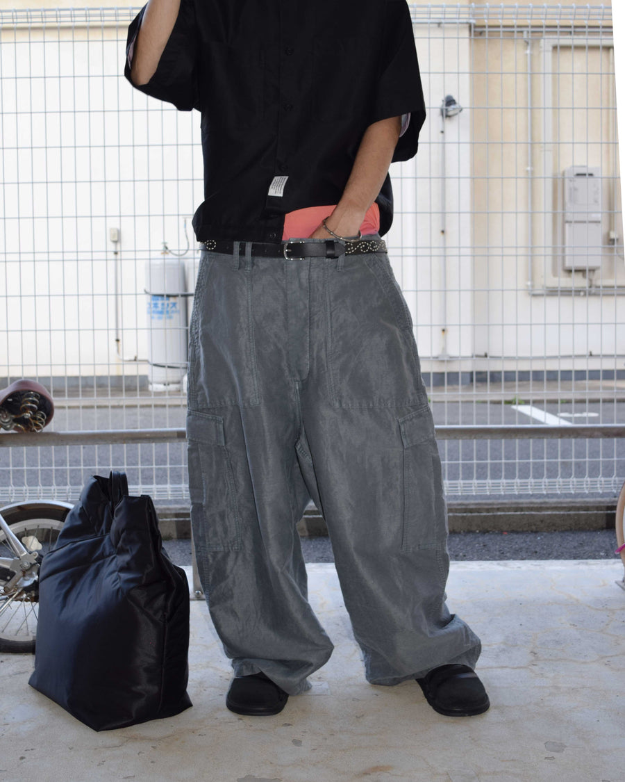 ANACHRONORM リネン ワイド ベイカー 6Pパンツ ブルーグレー染め | 綿麻混紡 顔料染め カーゴポケット タイベック 経年変化 一点一点 日本製