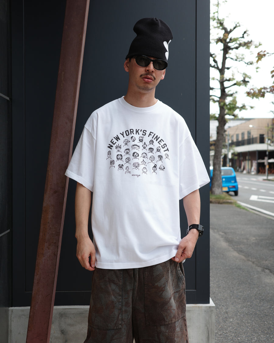 ANACHRONORM × Souvenyr NYC フェイシズ 半袖Tシャツ ホワイト | コラボグラフィック ニューヨーク コットン100%