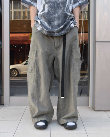 AN354 LINEN WIDE BAKER 6P PANTS OLIVE DYED