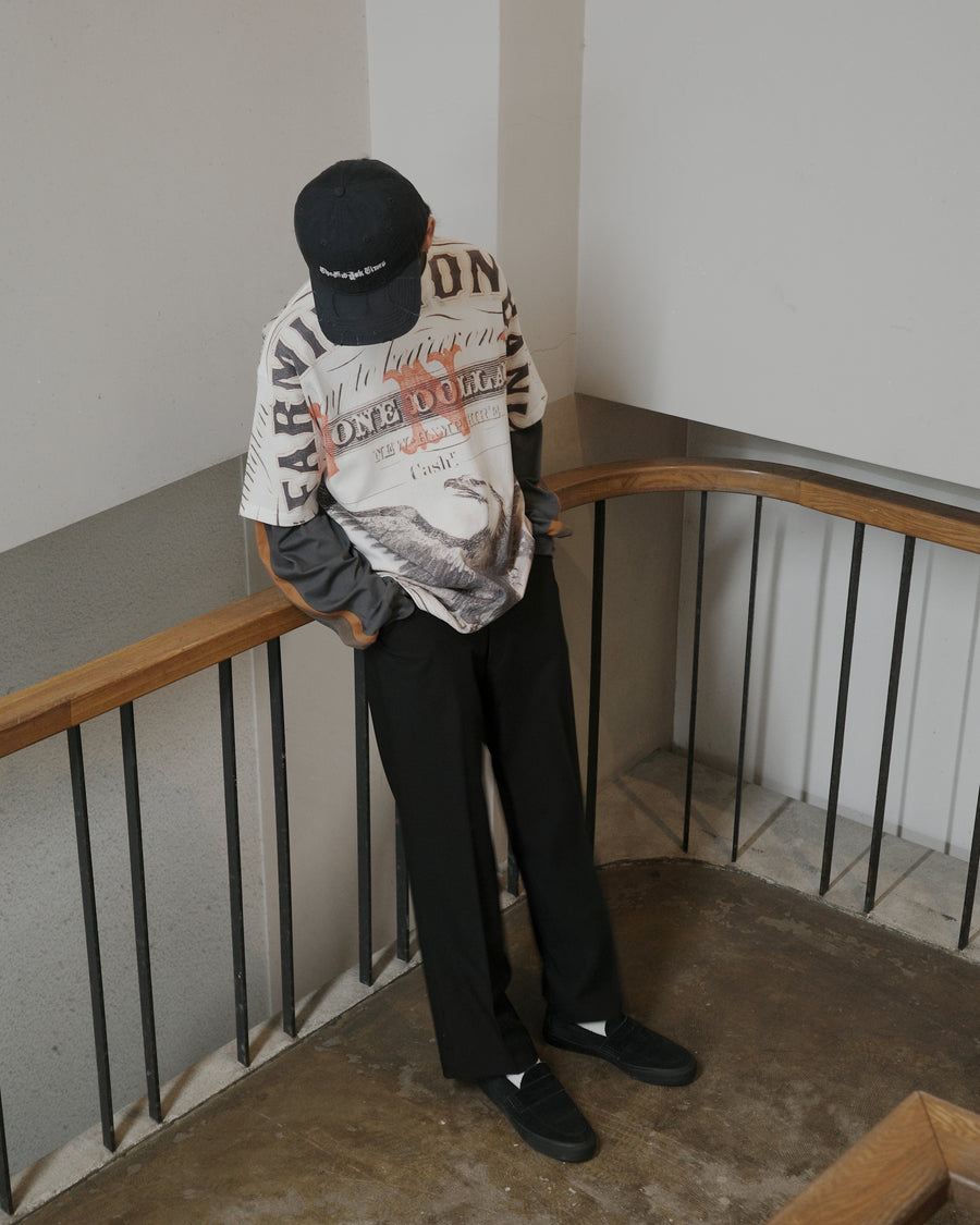 ANACHRONORM センタープレス Lポケット スラックス ブラック | ポリエステルツイル シワになりにくい 年中使える メンズ 日本製