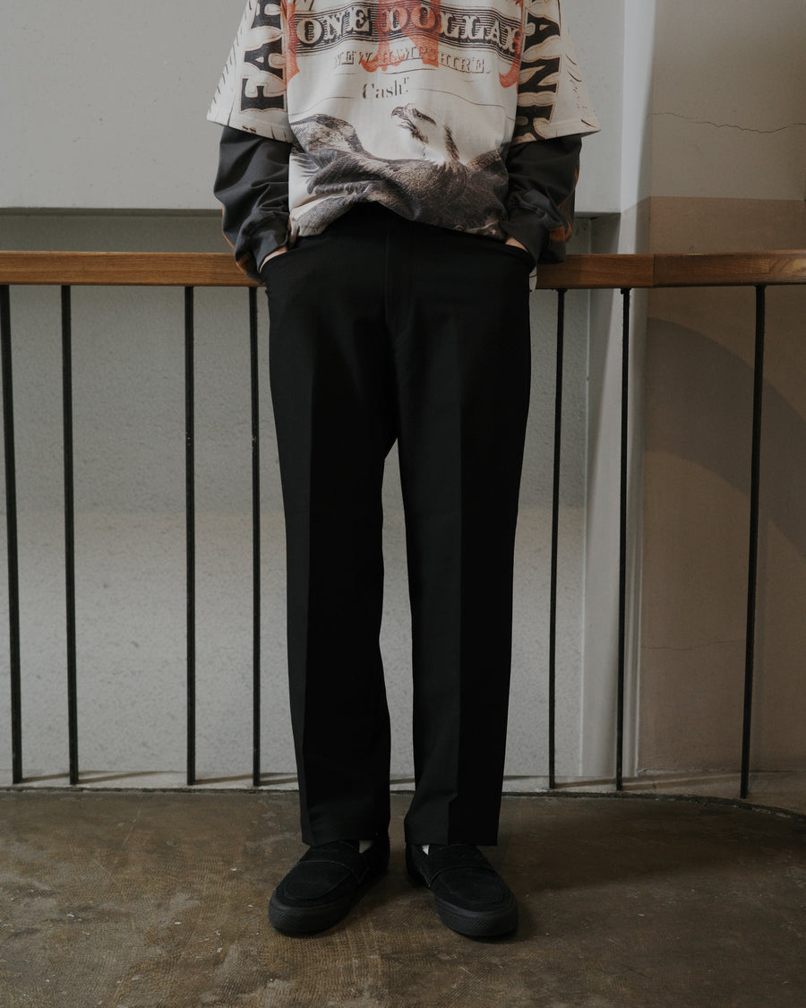 ANACHRONORM センタープレス Lポケット スラックス ブラック | ポリエステルツイル シワになりにくい 年中使える メンズ 日本製