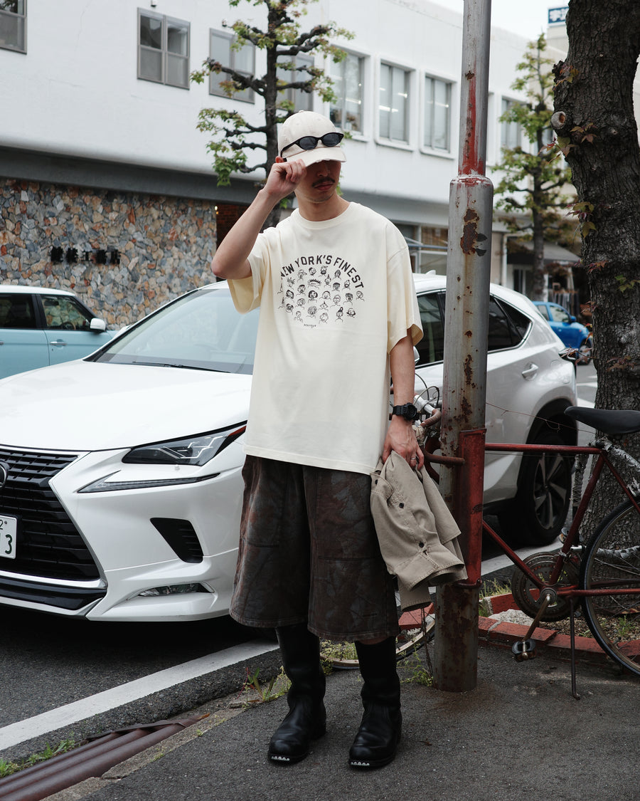 ANACHRONORM × Souvenyr NYC フェイシズ 半袖Tシャツ ベージュ | コラボグラフィック ニューヨーク コットン100%