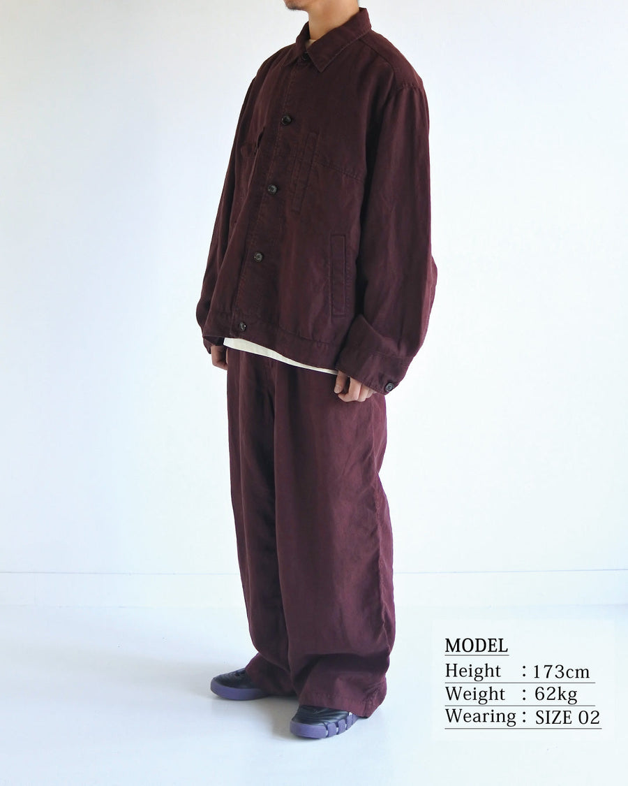 ANACHRONORM / SULFUR DYED LINEN UTILITY JACKET - BURGUNDY