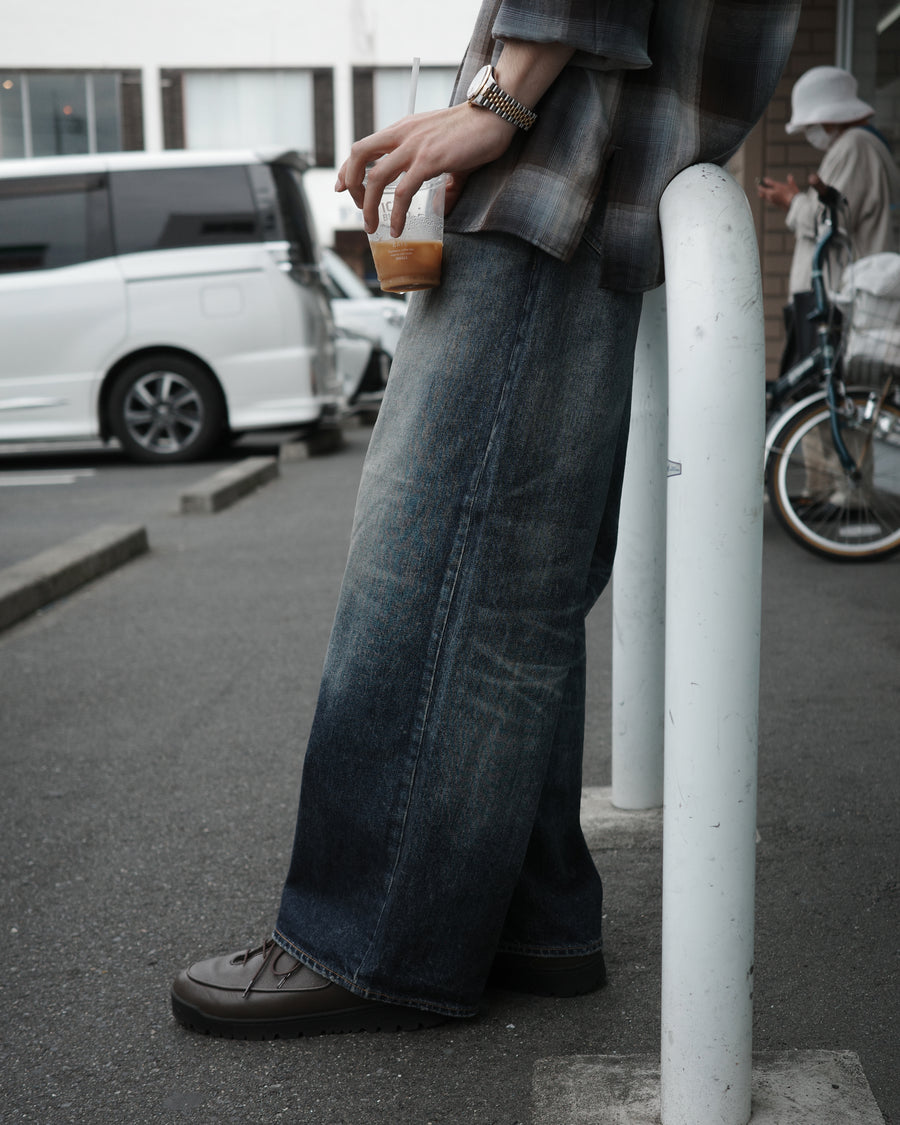 ANACHRONORM エイジング ワイド 5ポケット デニムパンツ インディゴ | 11.5ozデニム エイジング加工 アタリ ワイドシルエット 日本製