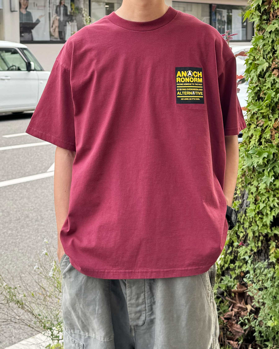 AN366 STICKER MOTIF PRINTED S/S T-S BURGUNDY