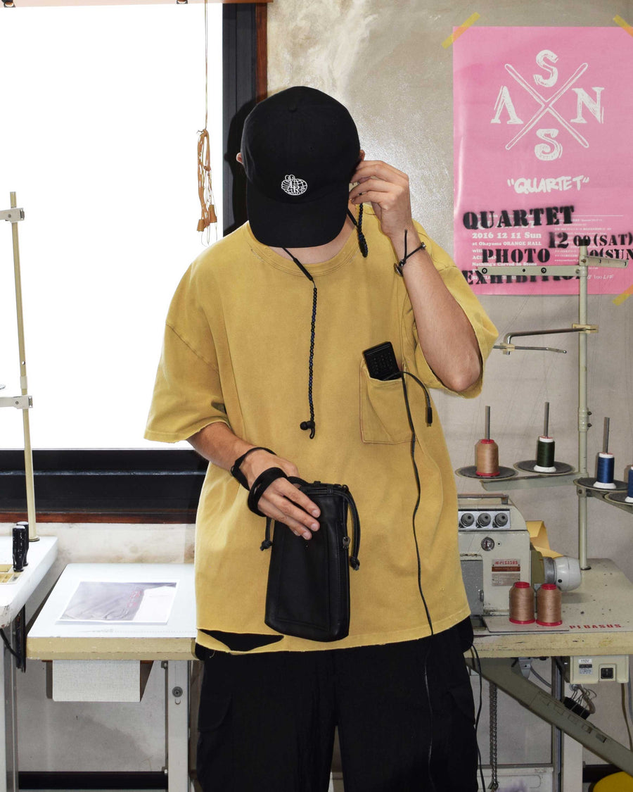 AN353-D MOSS STITCH DAMAGED POCKET S/S T-S LIGHT BROWN