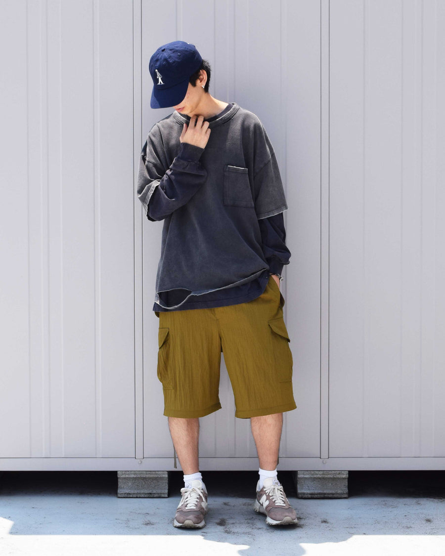 AN353-D MOSS STITCH DAMAGED POCKET S/S T-S BLACK