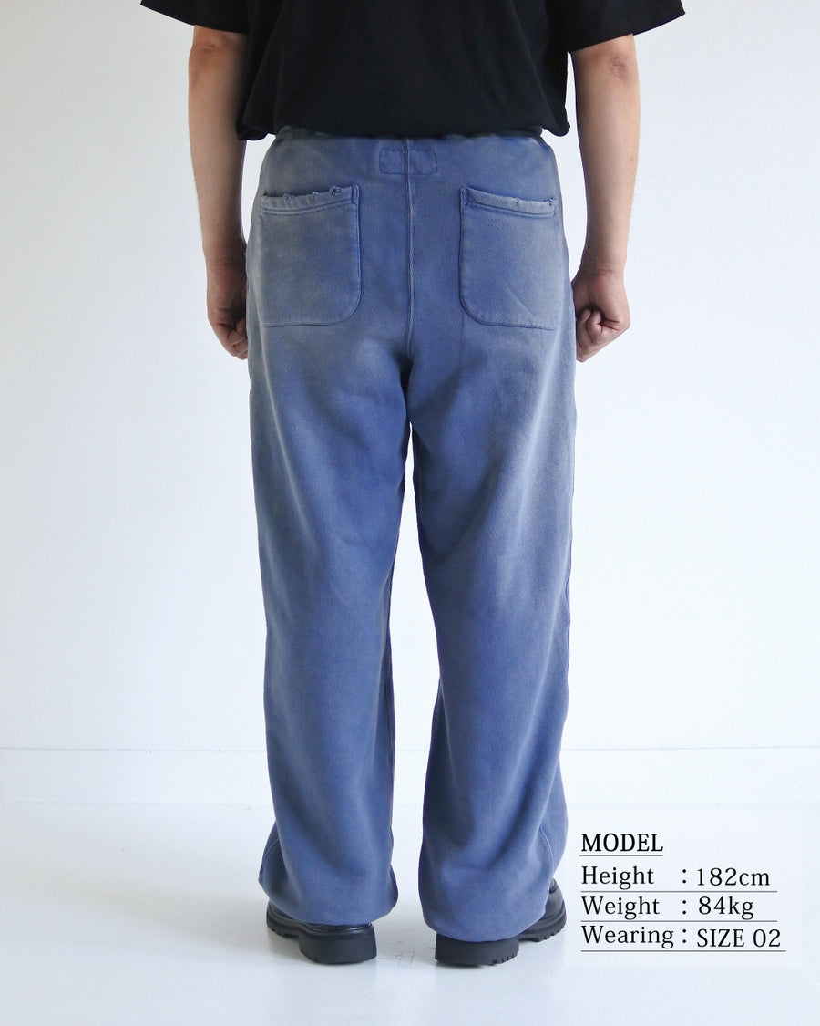 FADED TUCK WIDE SWEAT PANTS BLUE