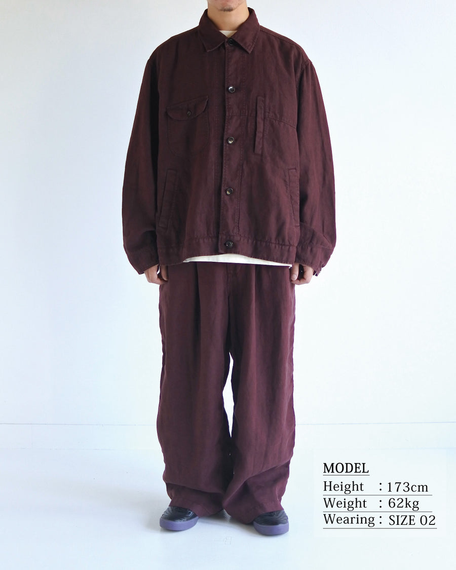 SULFUR DYED LINEN UTILITY JACKET BURGUNDY