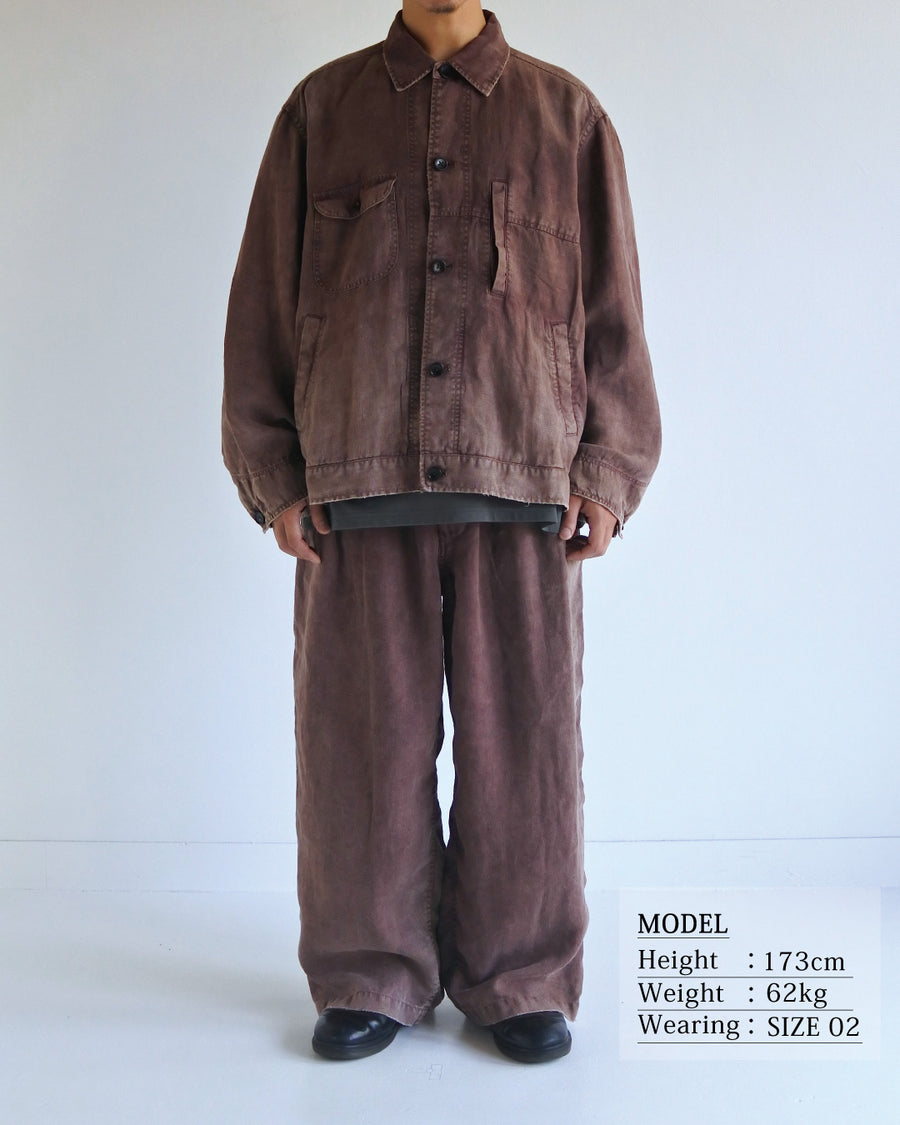 FADED SULFUR DYED LINEN UTILITY JACKET BURGUNDY