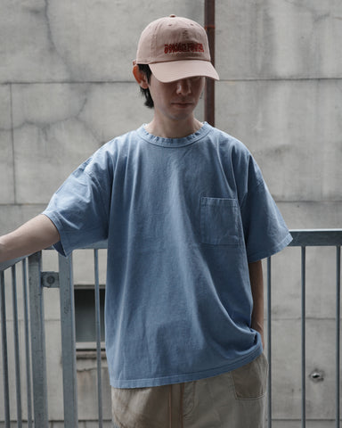 ANACHRONORM ピグメントダイ ポケット 半袖Tシャツ ブルー | 特殊顔料染め コットン天竺 オリジナルカラー 日本製