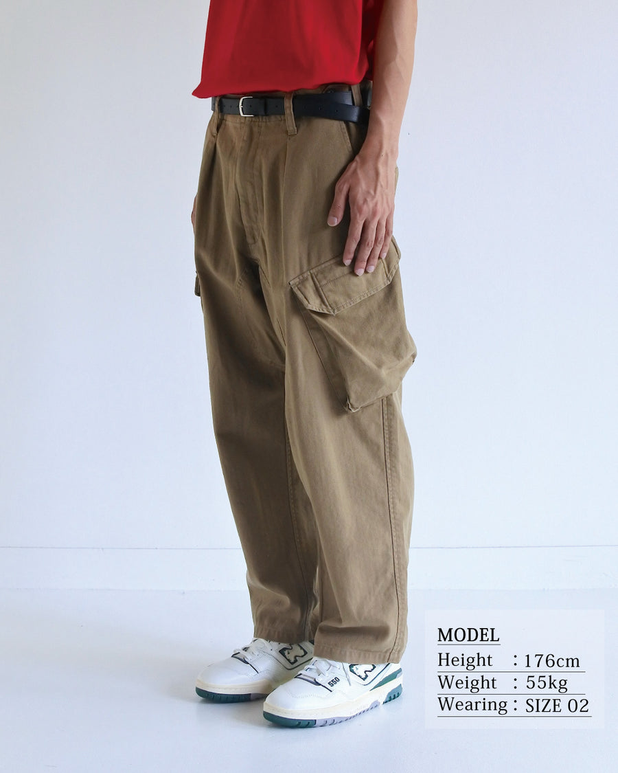 HERRINGBONE COMBAT CARGO TROUSERS KHAKI