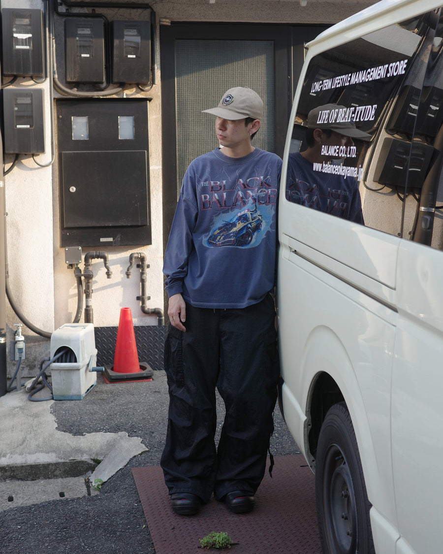 ANACHRONORM ダイド カスタムカー グラフィック ロングスリーブTシャツ ダスティネイビー | 5.6ozコーマ天竺 アメリカンカルチャーモチーフ 特殊染色 変色加工 一点一点