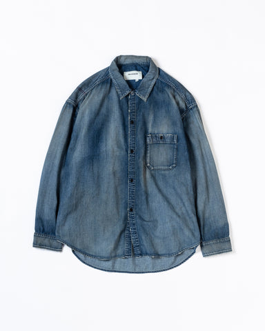 AN315-W LIGHT oz DENIM TUCK LONG SHIRTS INDIGO