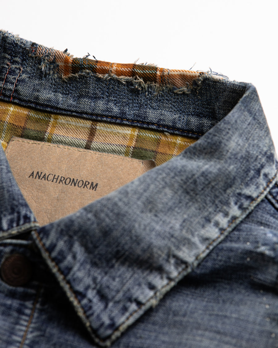 AN332-R CHEAK COMBI DENIM JACKET INDIGO(REMAKE)