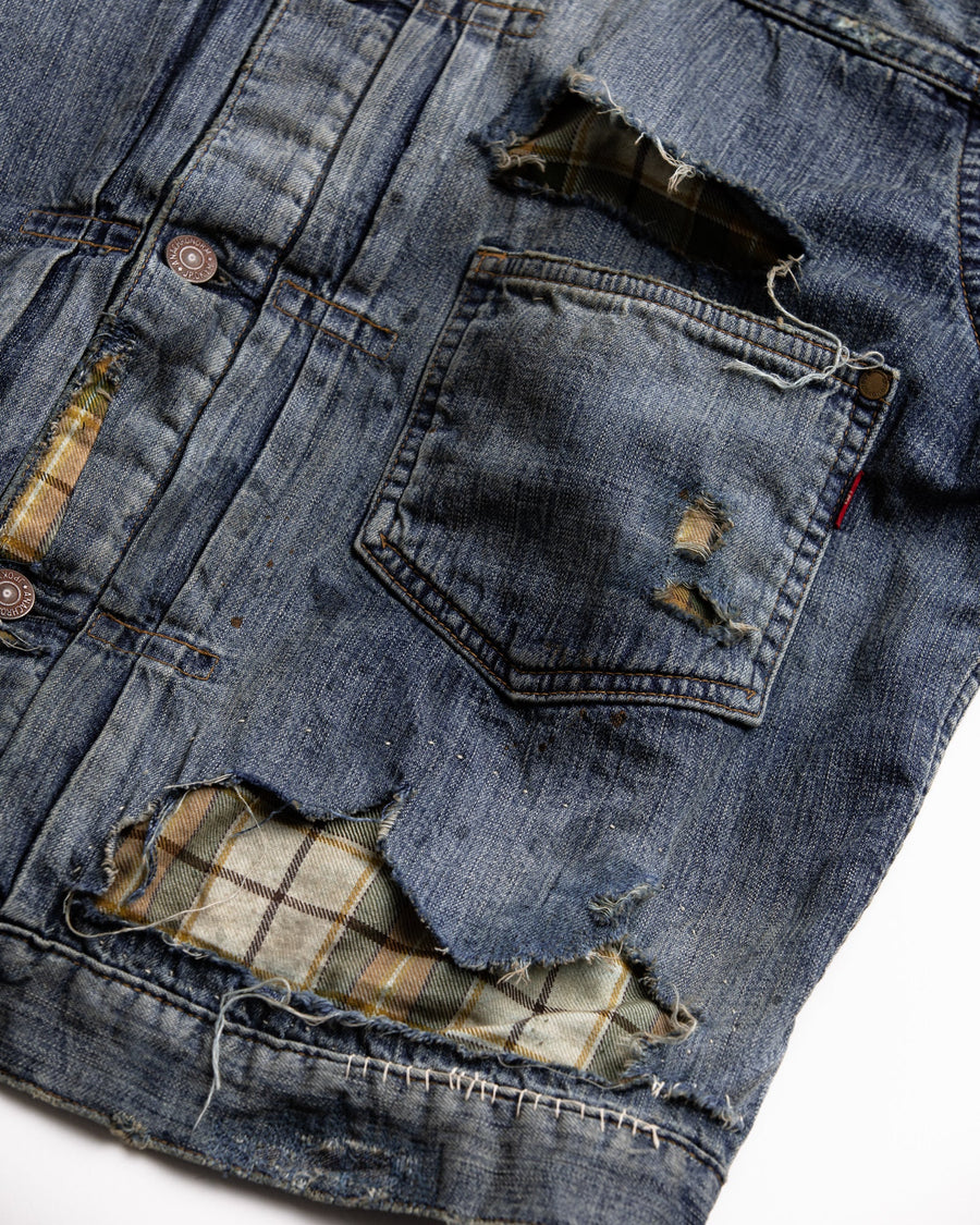 ANACHRONORM / CHECK COMBI DENIM JACKET - INDIGO(REMAKE)