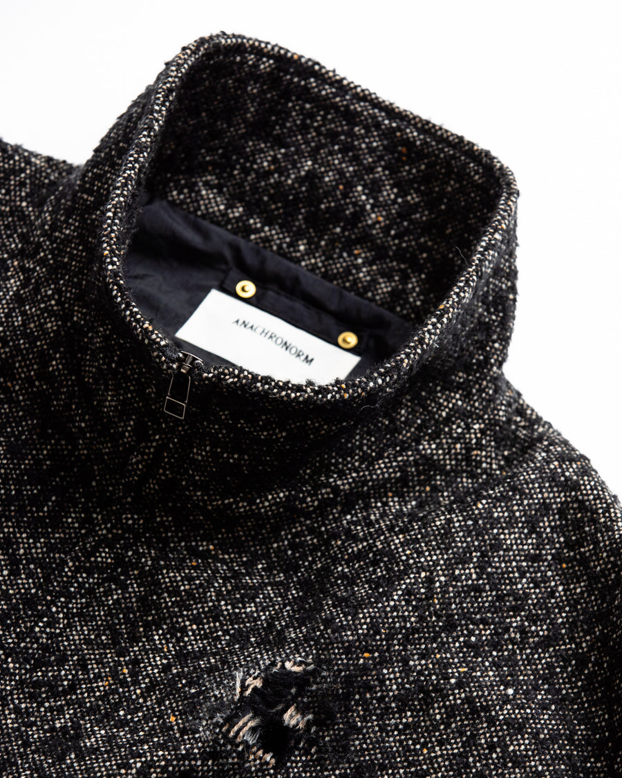 AN320 DAMAGED TWEED DRIZZLER JACKET BLACK