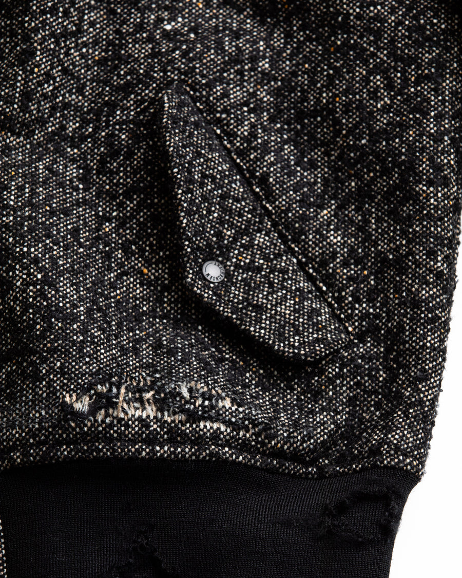 AN320 DAMAGED TWEED DRIZZLER JACKET BLACK