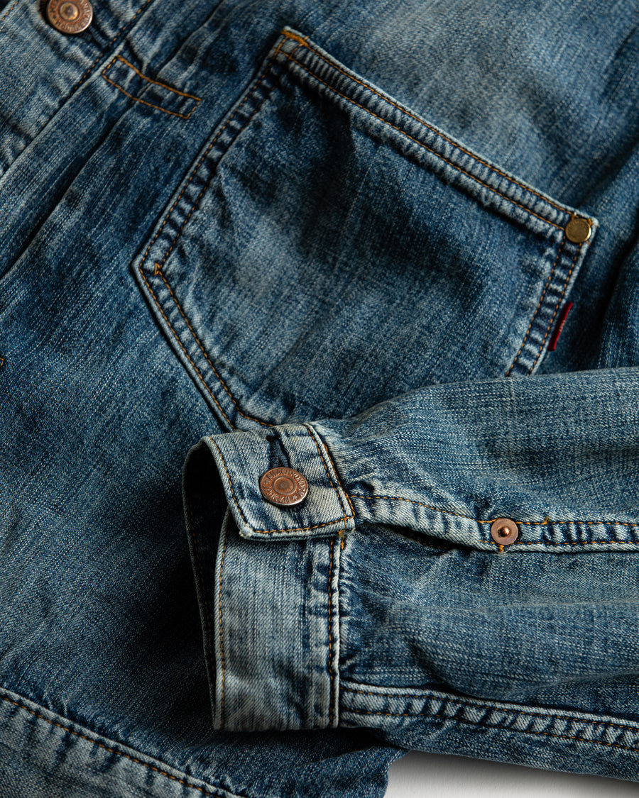 AN332-W CHEAK COMBI DENIM JACKET INDIGO(AGING)